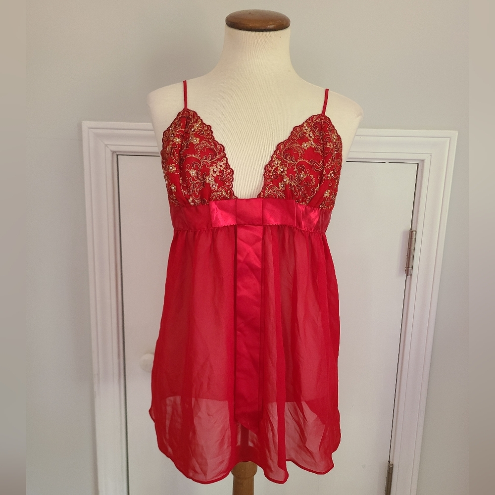 Seductive Wear Cinema Etoile Babydoll Slip Dress Size M Embroidered Bow Beaded ❤